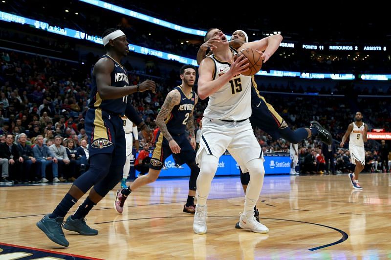 Nikola Jokic of the Denver Nuggets in NBA action against the New Orleans Pelicans