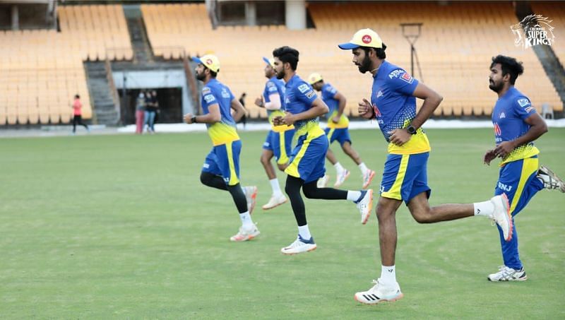 CSK players during the practice session. (Source: CSK Twitter)