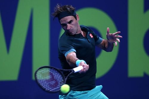 Roger Federer in action in Doha