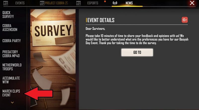 Click on the &quot;March Clips Event&quot; option
