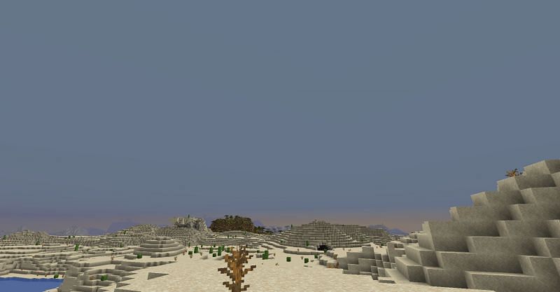 Overcast sky in a Minecraft desert (Image via Minecraft)