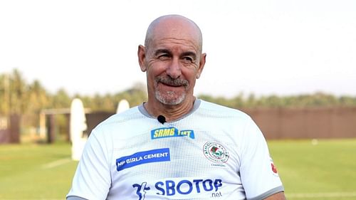 ATK Mohun Bagan FC Head Coach Antonio Lopez Habas interacts with the press before the ISL 2020-21 final.