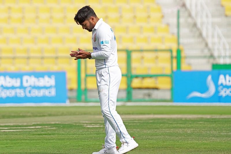 Rashid Khan in the field against Zimbabwe.