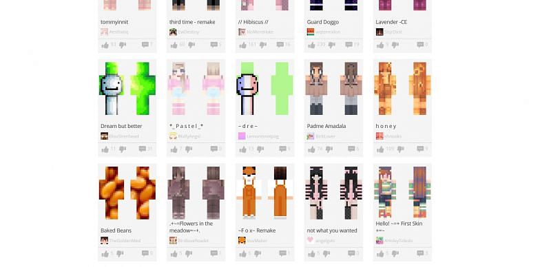 Shown: Top skins on minecraftskins.com! (Image via minecraftskins)