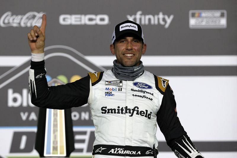 Aric Almirola after winning Duel #1 at Daytona (Photo by Chris Graythen/Getty Images)