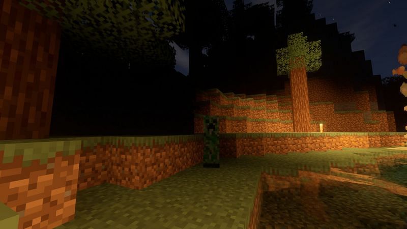  A Creeper spawning in the area between two light-emitting blocks (Image via Minecraft)