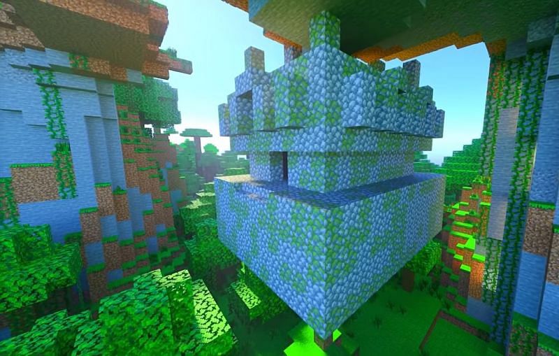 A Jungle Temple that is on top of trees and looks suspended in midair in Minecraft (Image via Minecraft &amp; Chill/YouTube)