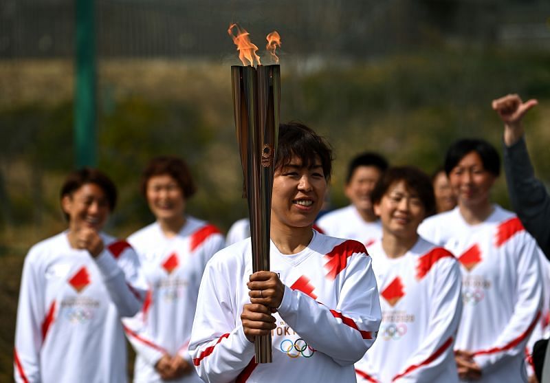 Azusa Iwashimizu during the 2021 Tokyo Olympic Games torch relay start