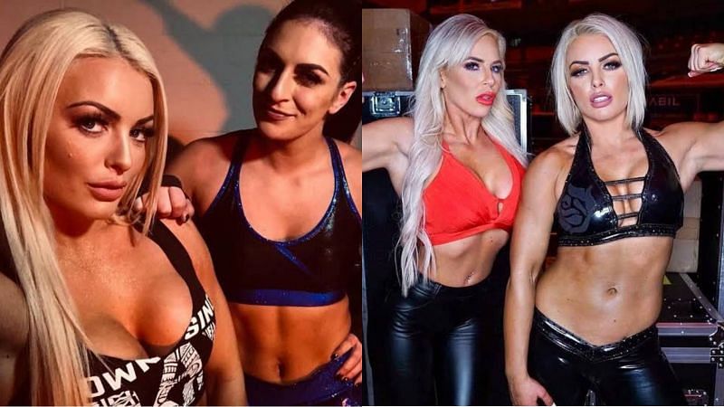 Mandy Rose and Sonya Deville (left); Dana Brooke and Mandy Rose (right)