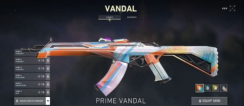 Prime Vandal Variant unlocked at level 5 (Screengrab via Valorant)