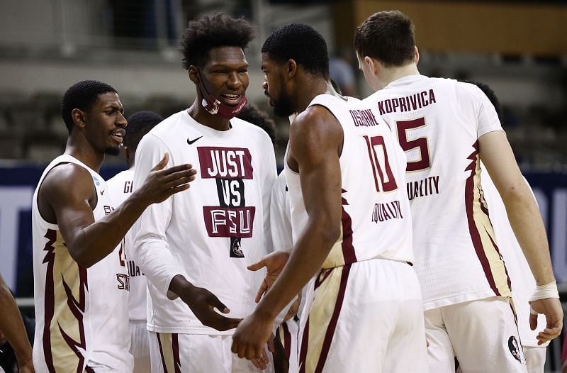 Florida State celebrate their second-round victory.