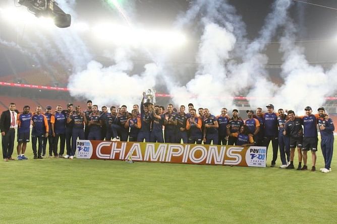 Watch: Team India lift Paytm T20I trophy after 3-2 series win vs England