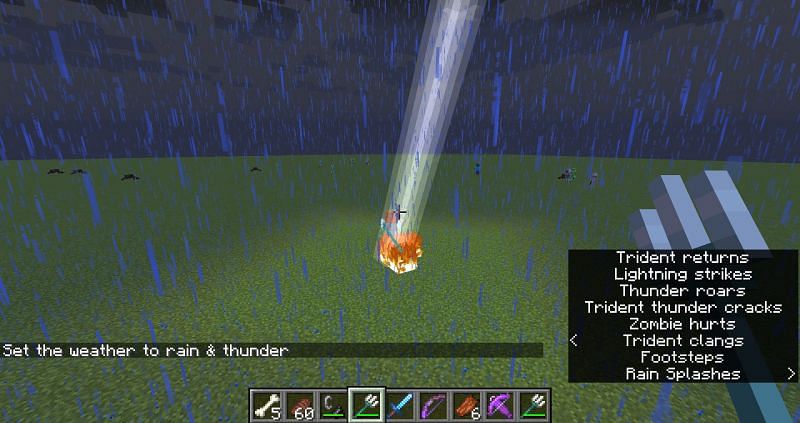 The Channeling enchantment only works when the player is inside of a thunderstorm (Image via Mojang)