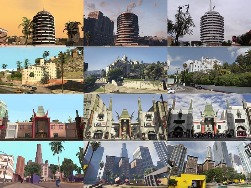 GTA 5 LOS SANTOS PLACES VS REAL LIFE LOS ANGELES PLACES (VERY