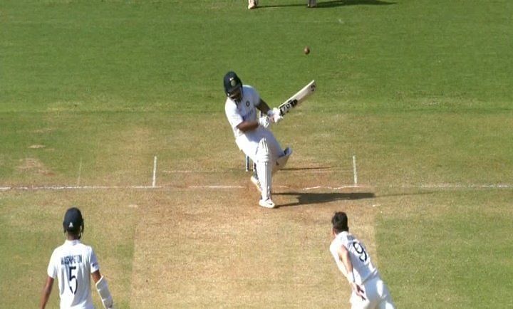 Rishabh Pant reverse-scoops James Anderson for a four to move into the 90s. (Pc: Twitter)