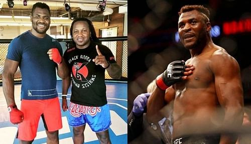 Francis Ngannou (left and right); Dewey Cooper (center)