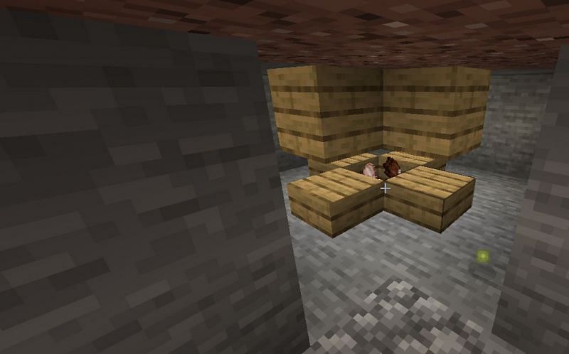 A half-block high space where the hole ends (Image via Minecraft)