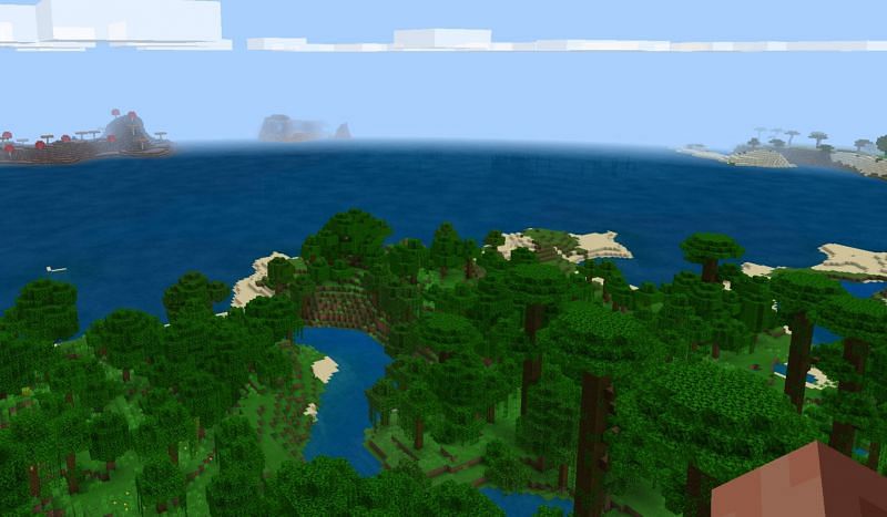 View from spawn in the air (Image via Minecraft)