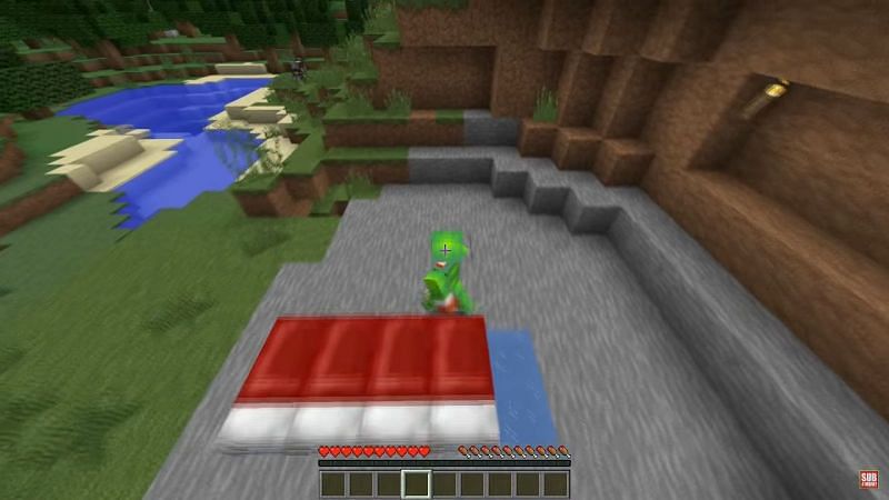 Ice skating on beds in Minecraft