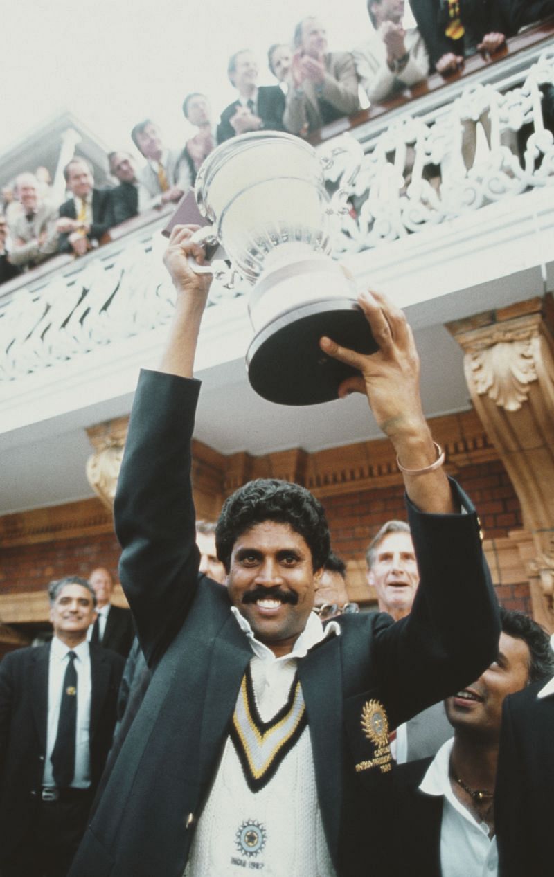 Kapil Dev after India&#039;s win at the 1983 Cricket World Cup final