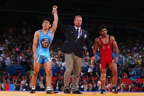 Sushil Kumar (in red) will be seen in action during the World Olympic Qualifiers in Bulgaria