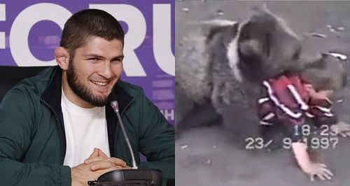 Khabib Nurmagomedov wrestling with the bear (Right)