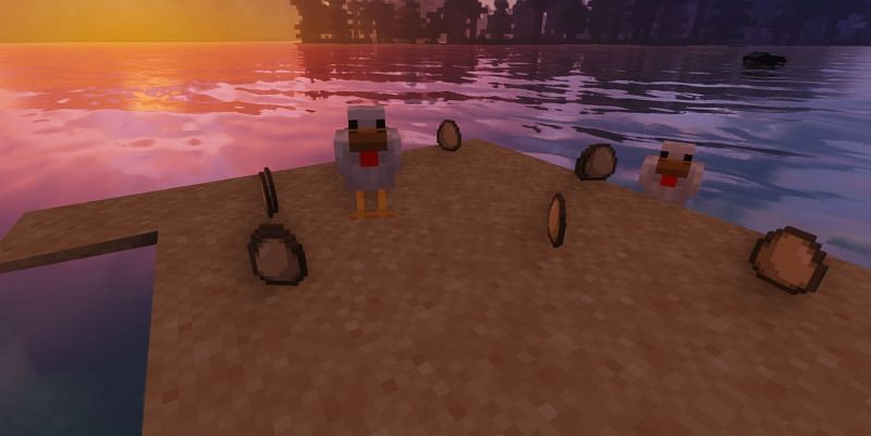 Chickens and their eggs (Image via Minecraft)