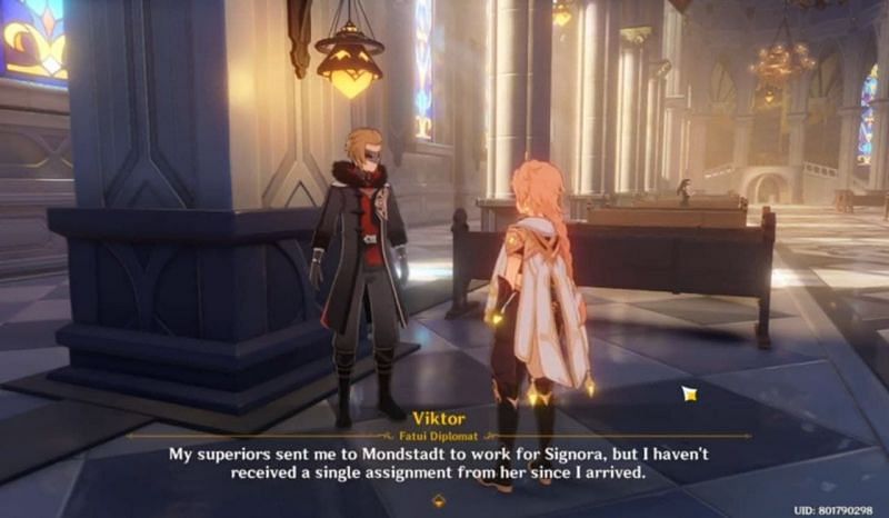 Talking to Viktor will unlock this quest for players (Image via Jonooit (Genshin Impact), YouTube)