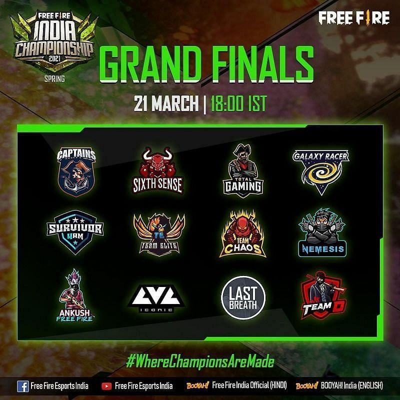 12 teams will battle it out in the battle royale squad mode for the Free Fire India Championship (FFIC) 2021 Spring title and a large share of the INR 75 lakh prize pool