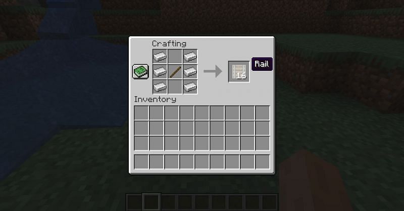 The crafting recipe for rails in Minecraft. (Image via Minecraft)