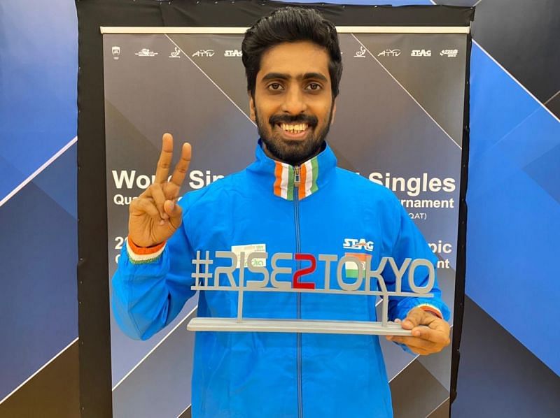 G Sathiyan after securing his Tokyo Olympics berth in Doha. (Source: G Sathiyan/Twitter)