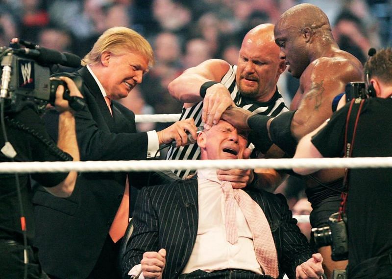 Donald Trump, Vince McMahon, Stone Cold Steve Austin, and Bobby Lashley