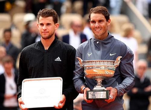 Dominic Thiem (L) and Rafael Nadal