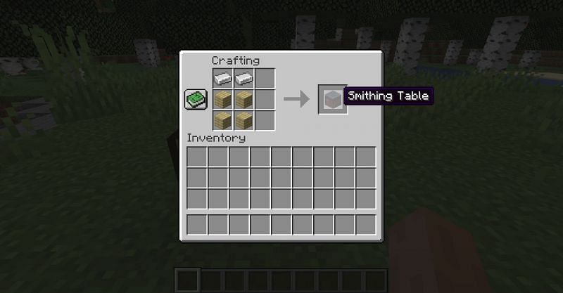 The crafting recipe for a smithing table in Minecraft (Image via Minecraft)