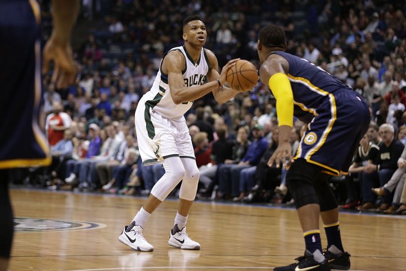 Giannis Antetokounmpo #34 shoots a three-pointer. (Photo by Mike McGinnis/Getty Images)