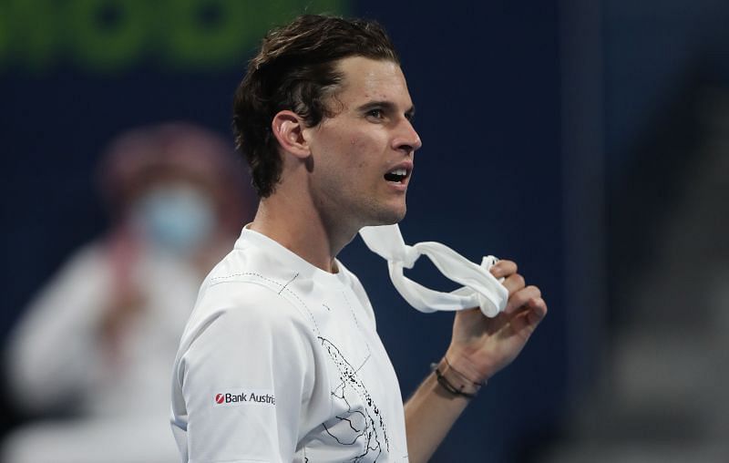 Dominic Thiem reacts after reaching the quarterfinal in Doha