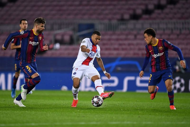 Kylian Mbappe destroyed Barcelona in the first leg with a stunning hat-trick.