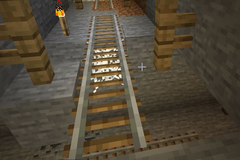 Floating rail glitch (Image via Minecraft)