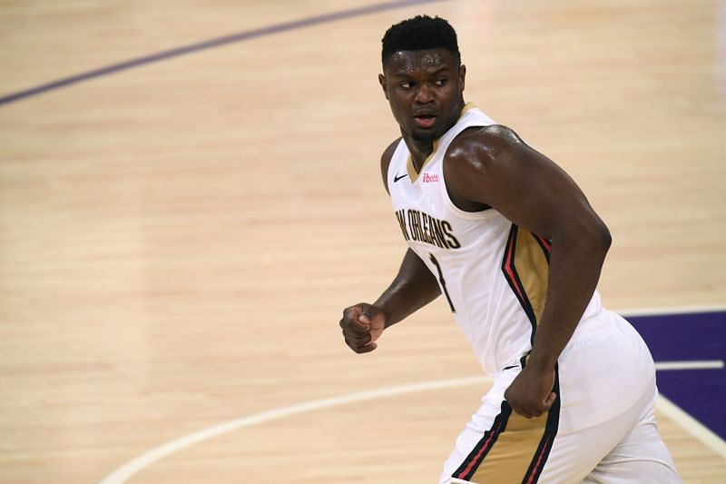 Zion Williamson #1 of the New Orleans Pelicans runs up court against the Los Angeles Lakers during a 112-95 Lakers win at Staples Center. (Photo by Harry How/Getty Images)