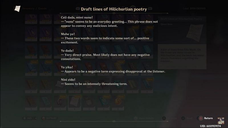 Hilichurlian poetry mentioned in the Draft Note (Image via X-Gloven)