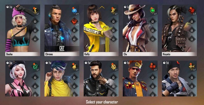 Characters in Garena Free Fire