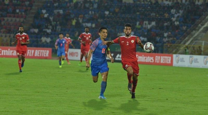 India lost 1-2 to Oman in the AFC Asian Cup 2023/FIFA World Cup 2022 qualifiers in Guwahati in 2019.