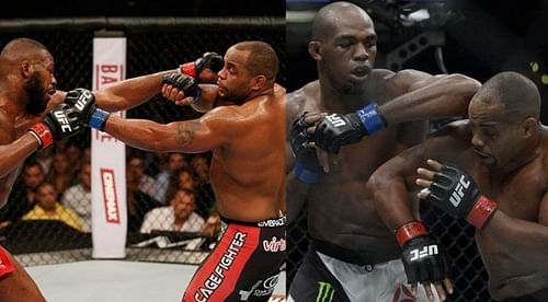 Jon Jones vs. Daniel Cormier at UFC 182 (left) and UFC 214 (right)