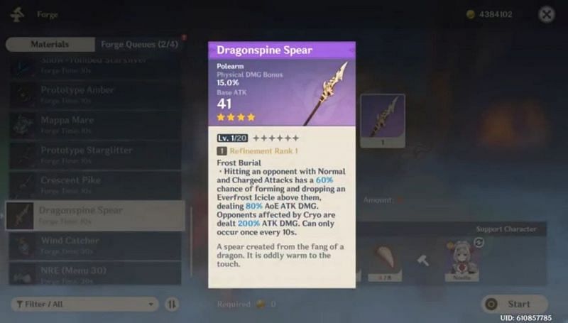 Crafting the coveted Dragonspine Spear by completing all the craft materials needed (Image via Duke Marcus, YouTube)