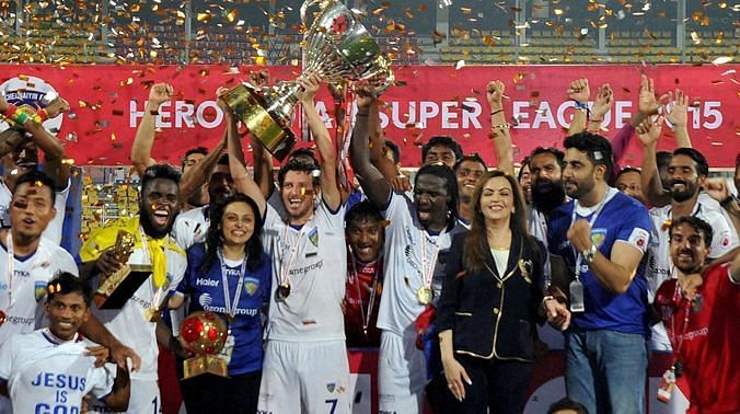 Chennaiyin FC with the ISL trophy