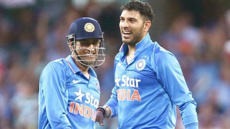 Yuvraj Singh (right) with MS Dhoni