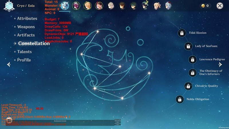 Eula&#039;s constellations according to Genshin Impact 1.5 leaks (Image via Genshin Impact info and updates)