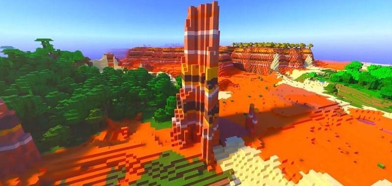 A rock formation in Minecraft that looks like a clump of rockets ready to takeoff (Image via Minecraft &amp; Chill/YouTube)