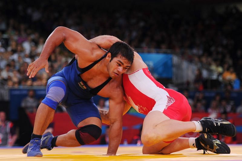 Narsingh Yadav (in blue) was stunned by a young Sandeep Singh in National trials