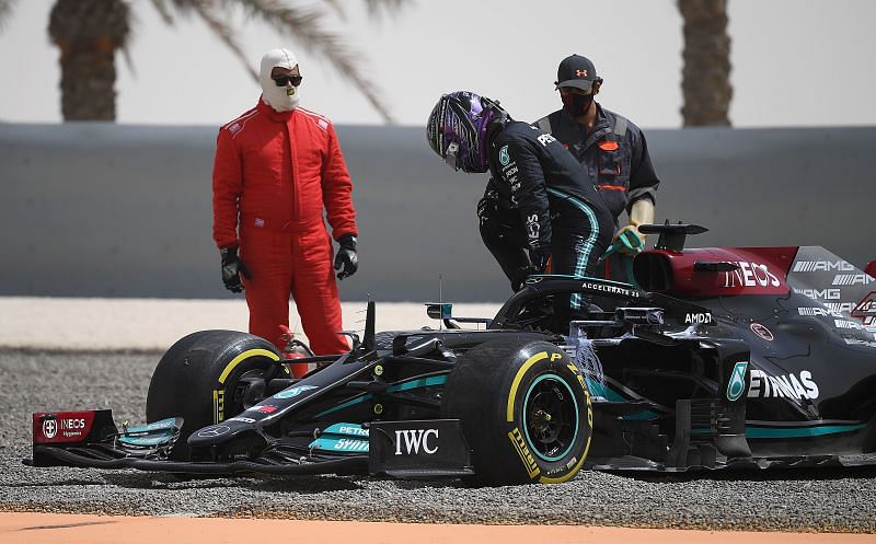 Hamilton beached the Mercedes during the pre-season test. Photo: Clive Mason/Getty Images.